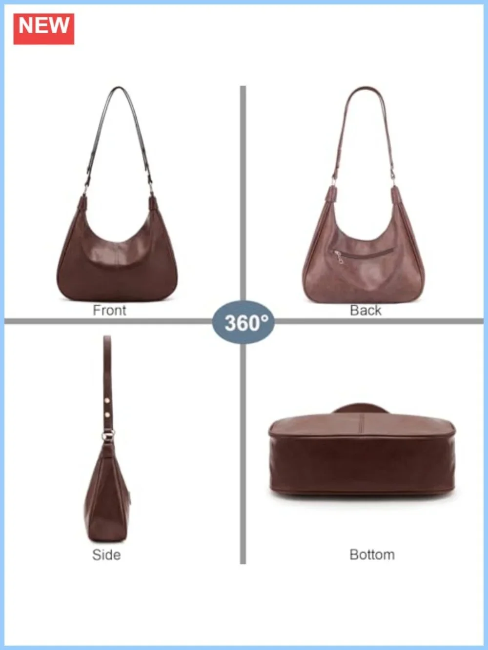 Vegan Leather Hobo Shoulder Bag Crossbody Purse Adjustable Strap